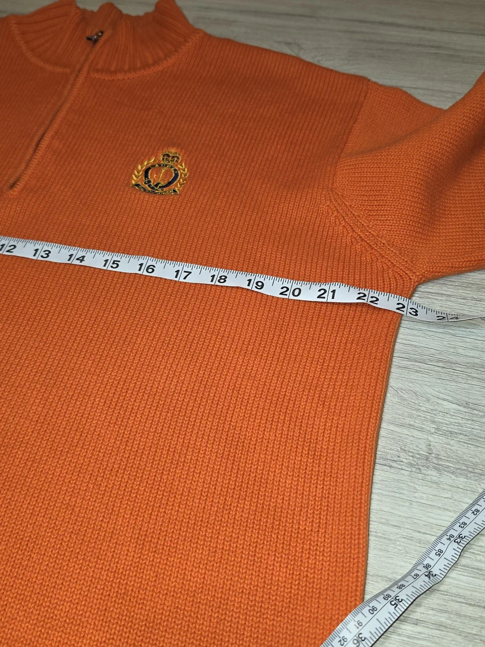 Vtg Lauren Ralph Lauren 1/4 Zip Sweater Men's Orange Anchor & Crown Logo Size L
